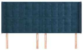 Cabeceira cama c/ abas veludo 203x16x118/128 cm azul-escuro