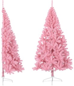 Meia árvore de Natal artificial com suporte 240 cm PVC rosa