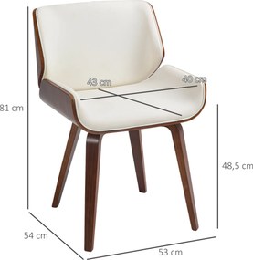 Conjunto de 2 cadeiras de jantar de estilo vintage com assento revestido a material sintético, 54 x 53 x 81 cm, branco e castanho