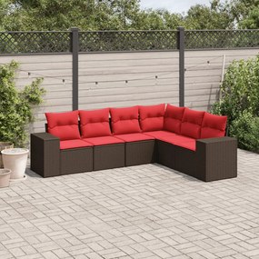 vidaXL 6 pcs conjunto de sofás jardim c/ almofadões vime PE castanho