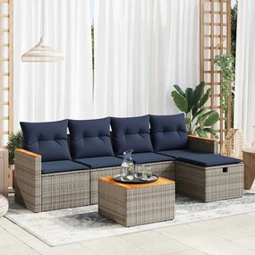 6 pcs conjunto sofás de jardim com almofadões vime cinzento