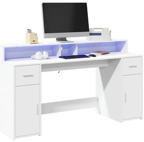 vidaXL Secretária c/ luzes LED 140x55x91cm derivados de madeira branco