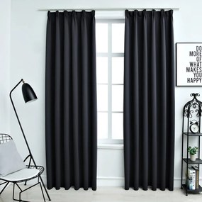 134414 vidaXL Cortinas blackout com ganchos 2 pcs 140x175 cm preto