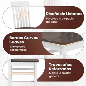 Conjunto de 2 cadeiras de jantar (MESA NÃO INCLUIDA) com encosto de ripas e assento em madeira de borracha Suporte de 150 kg para cozinha, sala de est