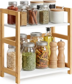 Estante para especiarias com 2 níveis 18,6 x 41 x 41 cm, em bambu bege natural e branco