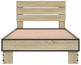 Estrutura de cama derivados de madeira e metal carvalho sonoma