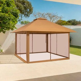 Pérgula Dobrável 320 x 320 cm com 4 laterais em rede com altura ajustável e bolsa de transporte para pátio, terraço, campismo Café