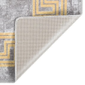 Tapete lavável antiderrapante 150x230 cm cinzento e dourado
