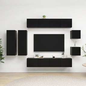 8 pcs conjunto de móveis de TV derivados de madeira preto