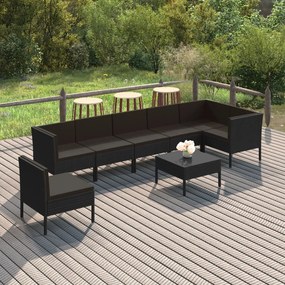 vidaXL 8 pcs conjunto lounge de jardim c/ almofadões vime PE preto