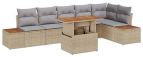 Conjunto de jantar de jardim de 7 peças com almofadas beges, rattan si