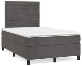 Cama box spring colchão LED 120x190cm couro artif. cinza-escuro