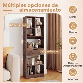 Estante Livreira Industrial, 50 x 24 x 155 cm, 8 Compartimentos e Gaveta, Castanho