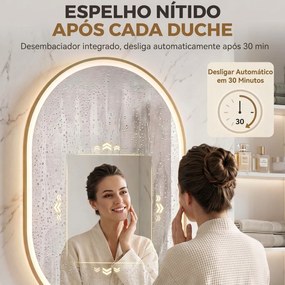 Espelho de Casa de Banho com LED Altifalante Bluetooth e Antiembaciamento 100x70 cm 3 Tons de Luz Brilho Regulável