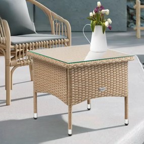 Mesa de apoio jardim Polyrattan 50x50x45cm cinzento-bege