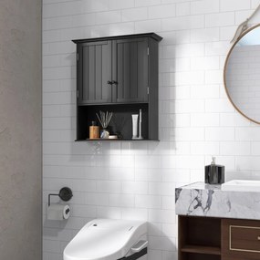 Armario de parede para casa de banho com 2 portas Prateleira regulável em altura 60 x 20 x 70,5 cm Preto