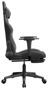 Cadeira gaming massagens c/ apoio pés couro artif. preto/cinza