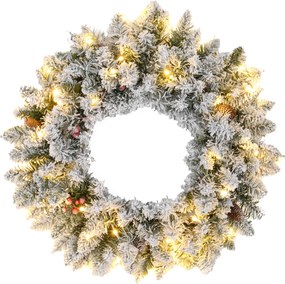 Grinalda de Natal para Porta, 60 x 60 x 10 cm, Luzes LED com Temporizador, Verde