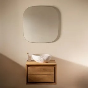 Conjunto De Móvel De Casa De Banho Suspenso Em Madeira De Teca Jabari Madeira De Teca & Irregular Em Cimento Branco ↔︎40 Cm - Sklum