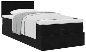 Estrutura de cama otomana com colchão preto 80x200cm veludo
