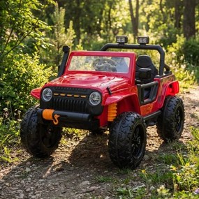 Jipe elétrico para Crianças 24V 4x4 Jeep Monster Rodas de espuma EVA, assento Couro ecológico Vermelho