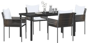 Conjunto de Jantar de Jardim de 5 Peças com Almofadas Marrom em Rattan