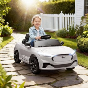 Carro elétrico infantil Ford Mustang Mach-E com licença oficial, 12 V, comando à distância de 2,4 GHz, 2 motores, 92 x 55 x 44 cm, branco