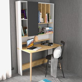 Secretária de Estudo Wood - Branca e Carvalho - 120x60x196,6 cm