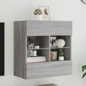 vidaXL Móvel de parede p/ TV c/ luzes LED 58,5x30x60,5 cm cinza sonoma
