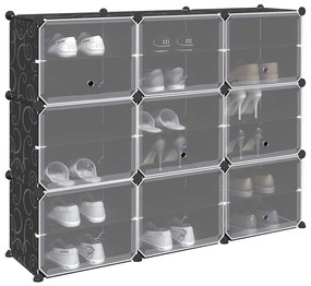 vidaXL Organizador de arrumação com 9 cubos e portas PP preto