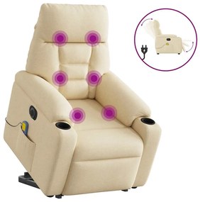 vidaXL Poltrona elétrica elevatória massagens tecido creme