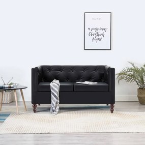 vidaXL Sofá chesterfield de dois lugares em couro artificial preto