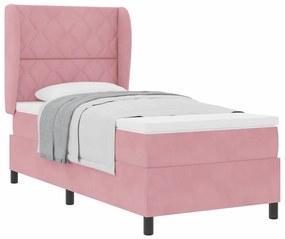Cama Box com Colchão Rosa, 90x190 cm, Veludo