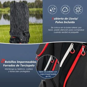 Saco de golfe leve de grande capacidade com 14 divisórias, 8 bolsos, capa para chuva e bolsa térmica para bebidas, 39 x 25 x 128 cm, Preto