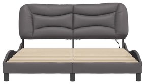 Estrutura de cama c/ luzes LED 160x200cm couro artificial cinza