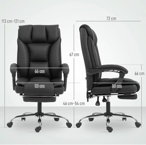 Cadeira de escritório ergonómica, cadeira de escritório reclinável com apoio para os pés, altura ajustável, giratória a 360°, preta