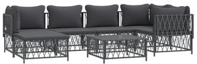 7 pcs conjunto lounge de jardim com almofadões aço antracite