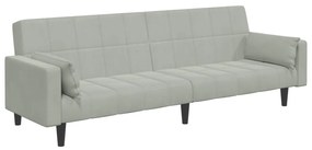 Sofá-cama 2 lugares c/ apoio de pés veludo cinza-claro