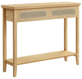 Mesa de console VASAGLE para corredor, mesa de sofá fina para sala de estar, mesa de corredor com 2 gavetas, prateleira aberta, cantos arredondados, estilo boho, carvalho bege LNT016Y57