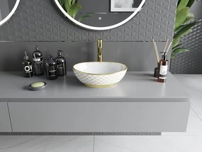 Mexen Elza lavatório de bancada 40 x 33 cm, branco/dourado padrão xadrez - 21014009