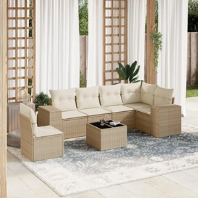 vidaXL 7 pcs conjunto de sofás p/ jardim com almofadões vime PE bege