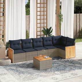 vidaXL 7 pcs conjunto sofás p/ jardim c/ almofadões vime PE cinzento