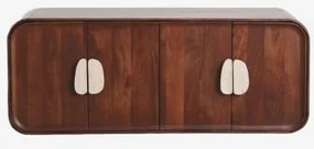 Conjunto De Móvel De Casa De Banho Dupla Suspensa 130x45 Cm Em Madeira De Manga E Pedra Natural Kivalina Travertino - Madeira De Mangueira Escura -
