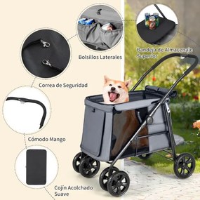 Carrinho de passeio dobrável de botão único com 4 rodas para animais de estimação de pequeno/médio porte Carrinho de passeio portátil para cães com re