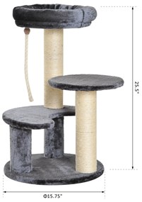 Árvore arranhador para Gatos com Cama de Pelúcia e Postes de Corda de Sisal Ф40x65cm