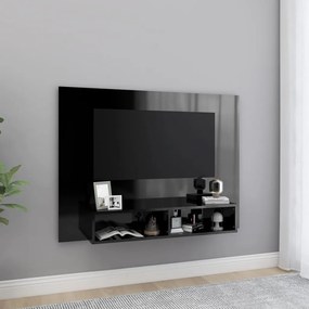 vidaXL Armário parede p/ TV 120x23,5x90 cm madeira preto brilhante