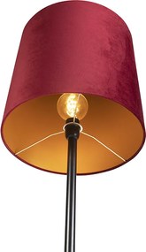 Candeeiro de pé preto com abajur de veludo vermelho com dourado 40 cm - Simplo