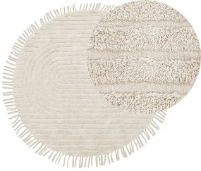 Tapete redondo de algodão creme ⌀ 140 cm HALFETI Beliani