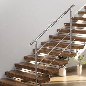 Corrimão de escada com 3 suportes em aço inoxidável 107,5 x 80 cm Prateado