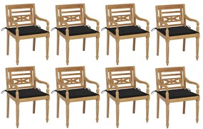 vidaXL Cadeiras Batávia com almofadões 8 pcs madeira de teca maciça